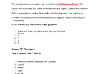 Nigeria Customs Service Past Questions and Answers