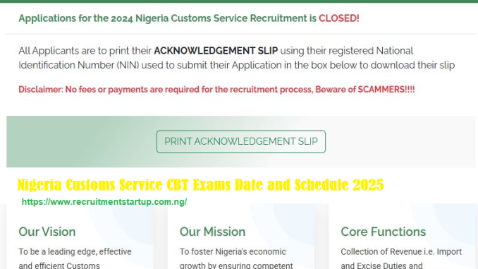 Nigeria Customs Service CBT Exams Date and Schedule 2025 Nigeria Customs Service CBT Exams Date and Schedule 2025