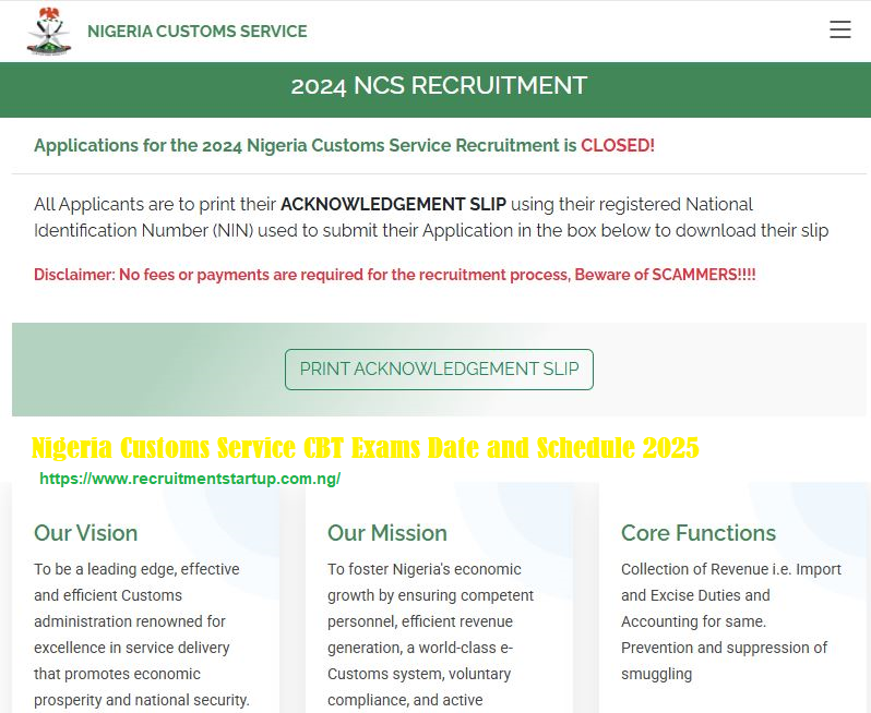 Nigeria Customs Service CBT Exams Date and Schedule 2025