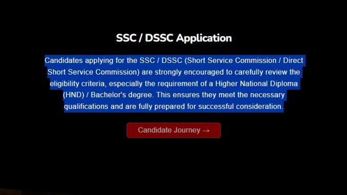 Nigerian Army DSSC/SSC Recruitment Application Form Portal