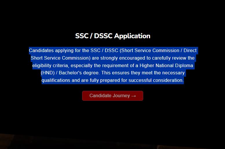Nigerian Army DSSC/SSC Recruitment Application Form Portal