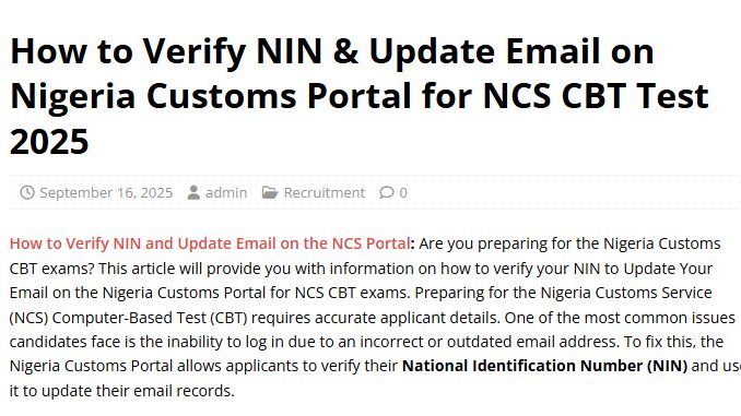 Verify Your NIN to Update Your Email on Nigeria Customs Portal for NCS CBT Test