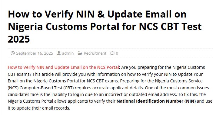 Verify Your NIN to Update Your Email on Nigeria Customs Portal for NCS CBT Test