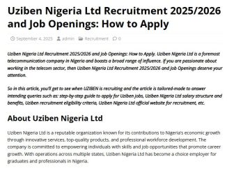Uziben Nigeria Ltd Recruitment 2025/2026
